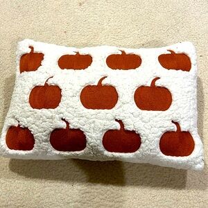 Sherpa & Rust Pumpkins Embroidered Rectangular Throw Pillow with Zipper